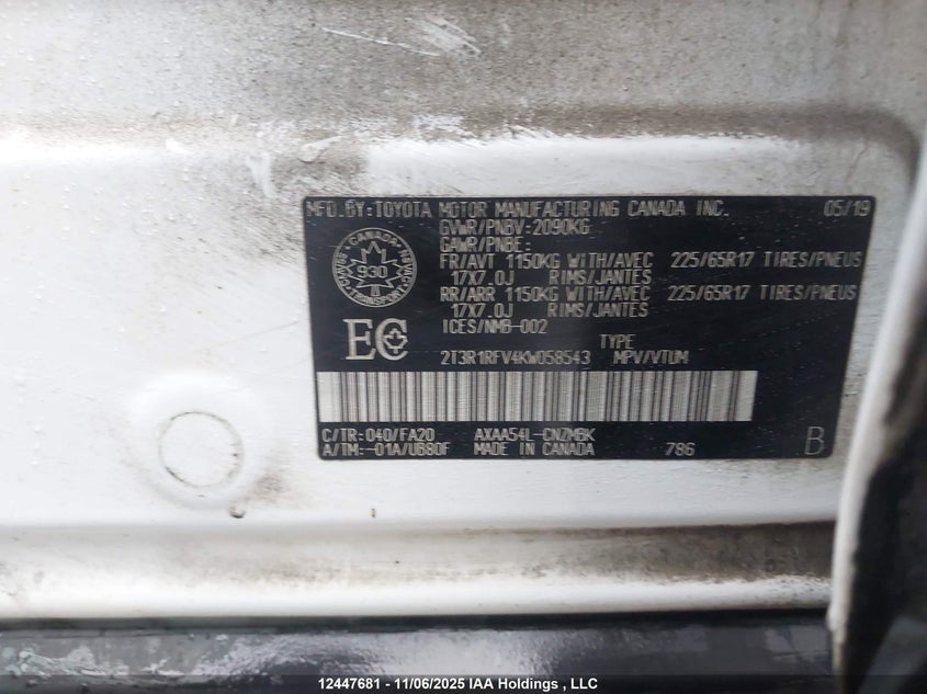 2T3R1RFV4KW058543 2019 TOYOTA RAV 4 photo no. 9