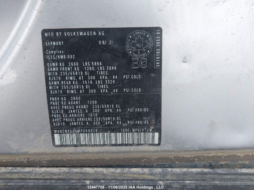 2021 Volkswagen Id.4 Pro VIN: WVGCNPE25MP060026 Lot: 12447708