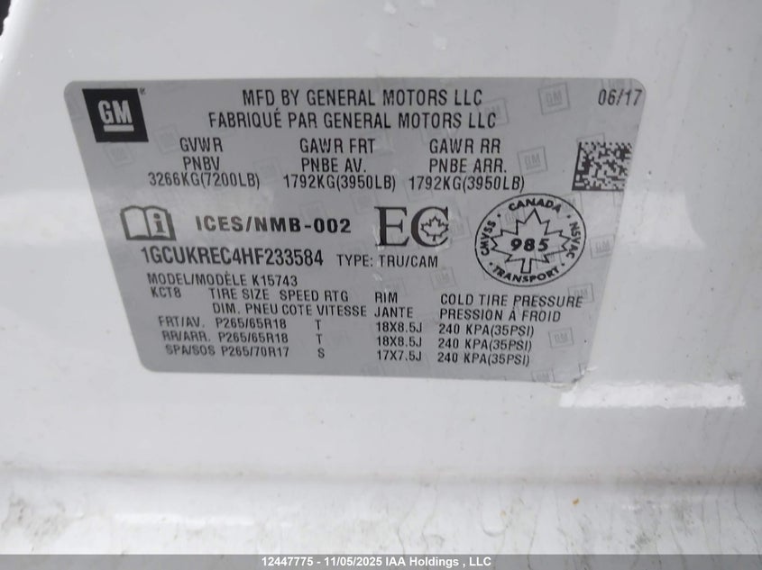 1GCUKREC4HF233584 2017 CHEVROLET SILVERADO photo no. 9