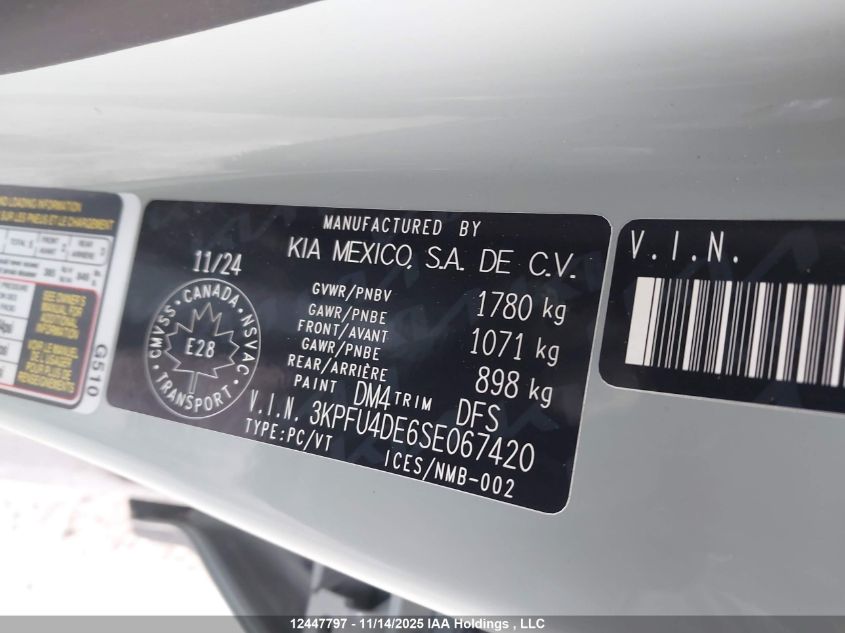 2025 Kia K4 Ex/Ex+ VIN: 3KPFU4DE6SE067420 Lot: 12447797