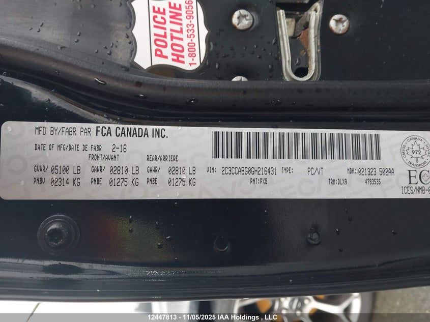 2016 Chrysler 300 S VIN: 2C3CCABG0GH216431 Lot: 12447813