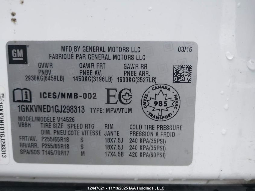 2016 GMC Acadia VIN: 1GKKVNED1GJ298313 Lot: 12447821