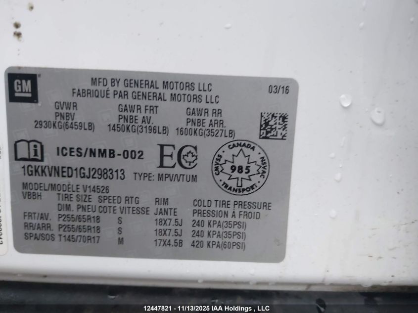 2016 GMC Acadia VIN: 1GKKVNED1GJ298313 Lot: 12447821