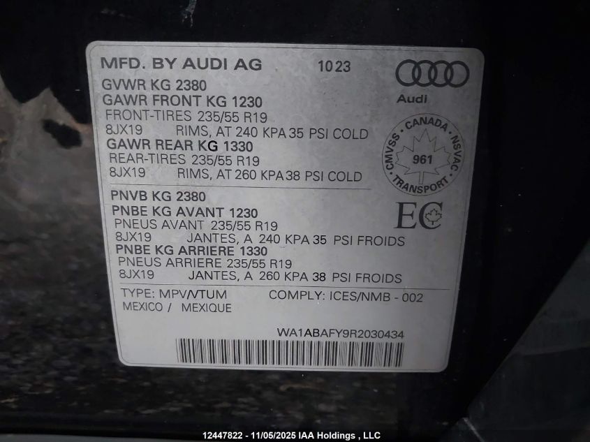 2024 Audi Q5 VIN: WA1ABAFY9R2030434 Lot: 12447822