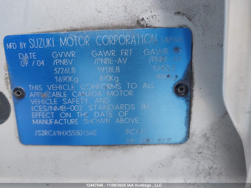 2005 Suzuki Aerio VIN: JS2RC61HX55301560 Lot: 12447848