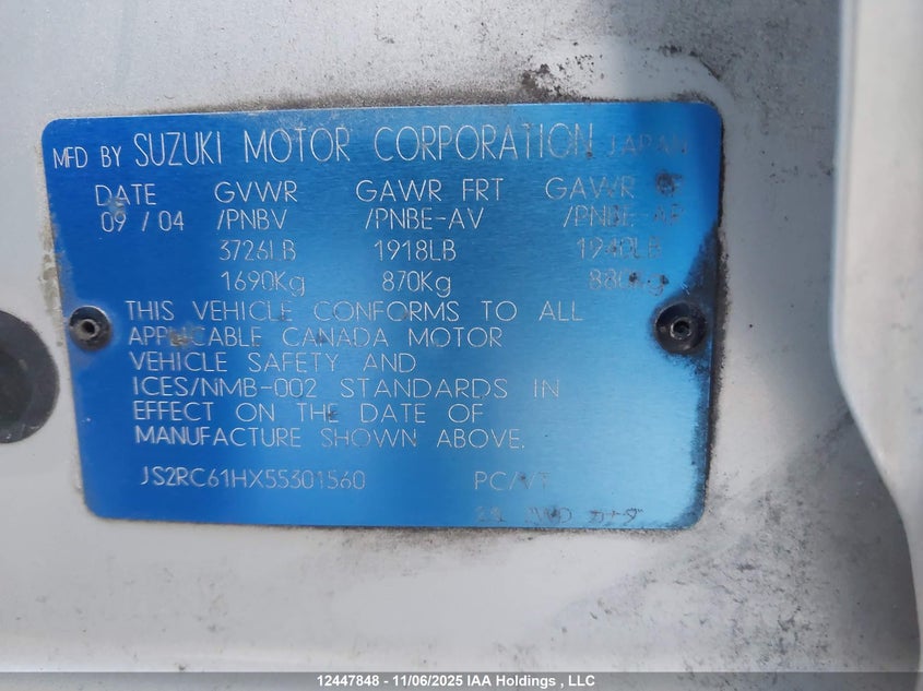 2005 Suzuki Aerio VIN: JS2RC61HX55301560 Lot: 12447848