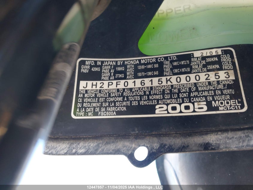 2005 Honda Fsc600 VIN: JH2PF01615K000253 Lot: 12447857