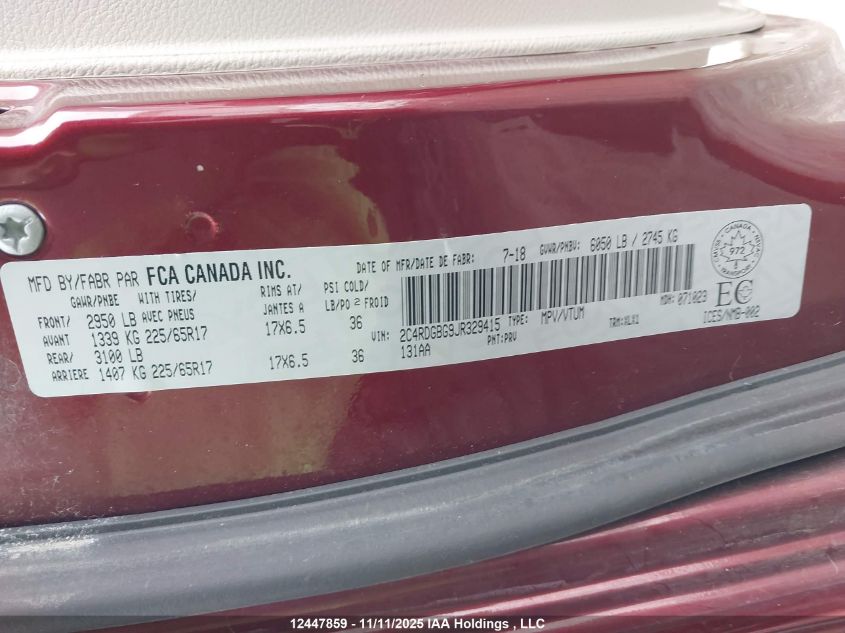 2018 Dodge Grand Caravan Cvp/Sxt VIN: 2C4RDGBG9JR329415 Lot: 12447859