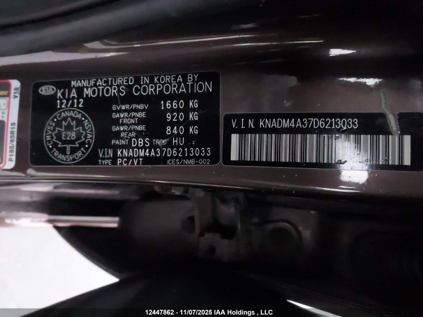 2013 Kia Rio VIN: KNADM4A37D6213033 Lot: 12447862