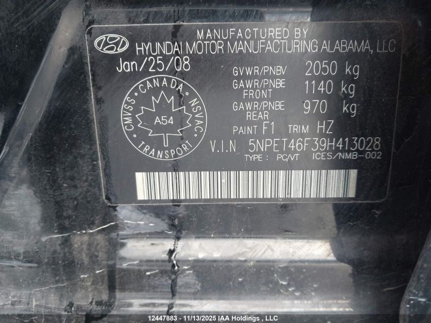 2009 Hyundai Sonata VIN: 5NPET46F39H413028 Lot: 12447883