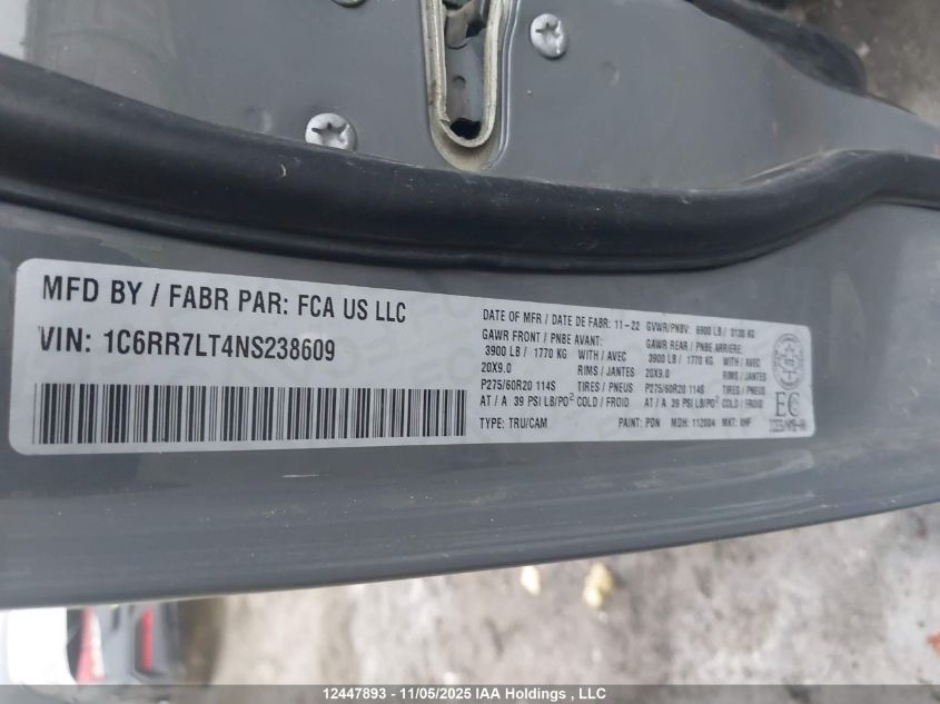 2022 Ram 1500 Classic Slt VIN: 1C6RR7LT4NS238609 Lot: 12447893