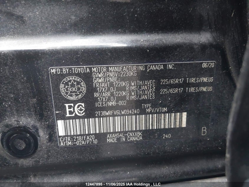 2T3BWRFV6LW094240 2020 TOYOTA RAV 4 photo no. 9