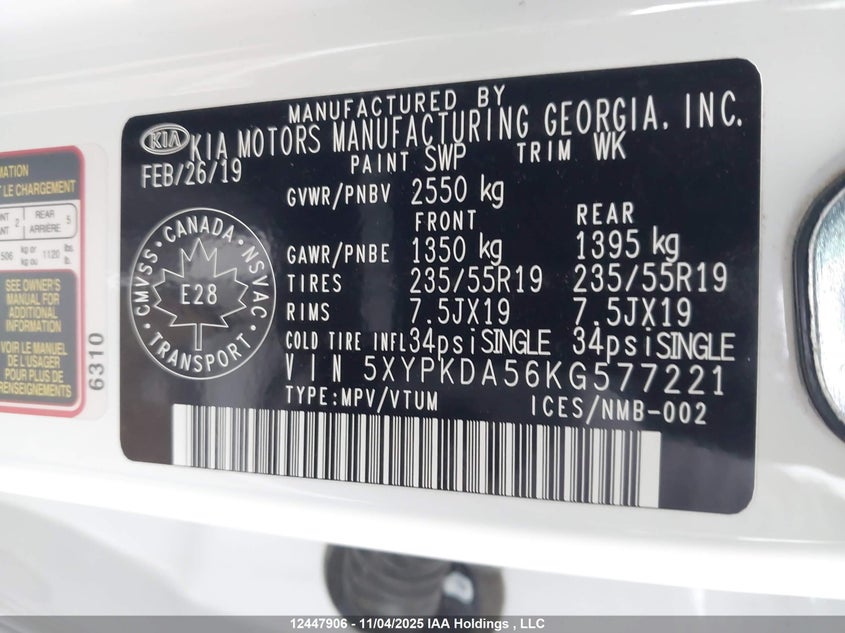 5XYPKDA56KG577221 2019 KIA SORENTO photo no. 9