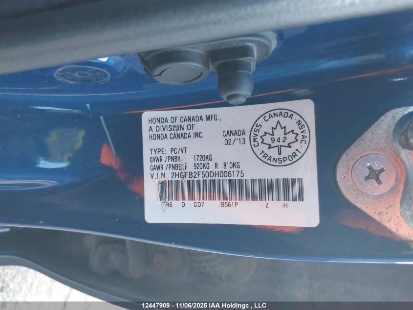 2013 Honda Civic Ex VIN: 2HGFB2F50DH006175 Lot: 12447909