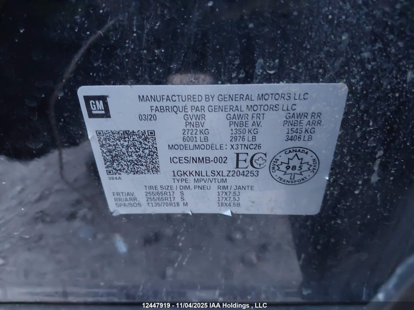 2020 GMC Acadia At4 VIN: 1GKKNLLSXLZ204253 Lot: 12447919