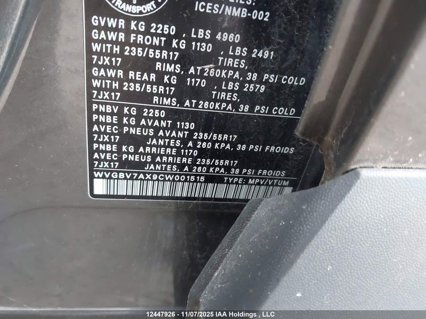 WVGBV7AX9CW001515 2012 VOLKSWAGEN TIGUAN photo no. 9