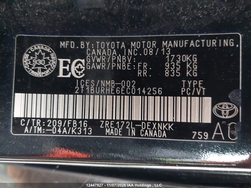 2T1BURHE6EC014256 2014 TOYOTA COROLLA photo no. 17