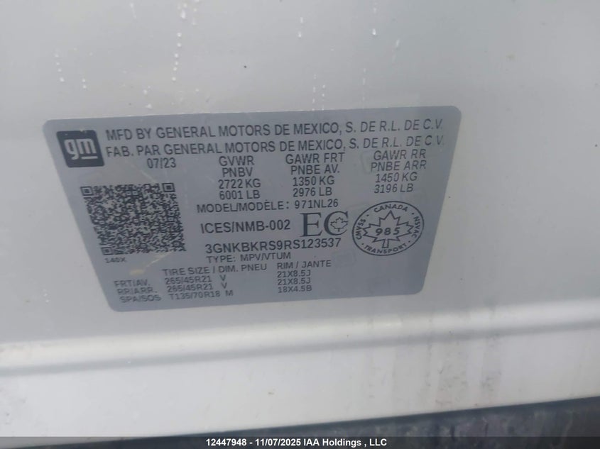 2024 Chevrolet Blazer VIN: 3GNKBKRS9RS123537 Lot: 12447948