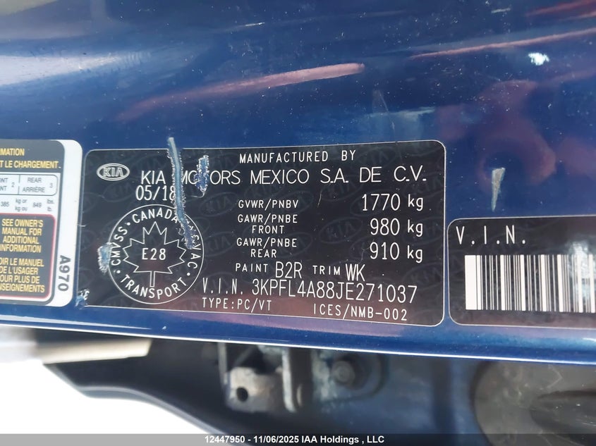 2018 Kia Forte Ex VIN: 3KPFL4A88JE271037 Lot: 12447950