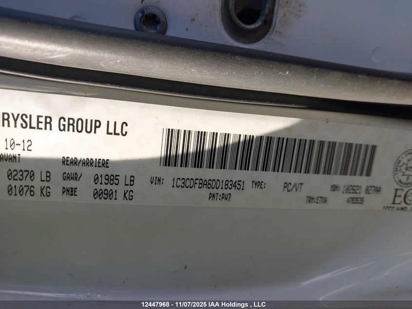 2013 Dodge Dart Sxt/Rallye VIN: 1C3CDFBA6DD183451 Lot: 12447968