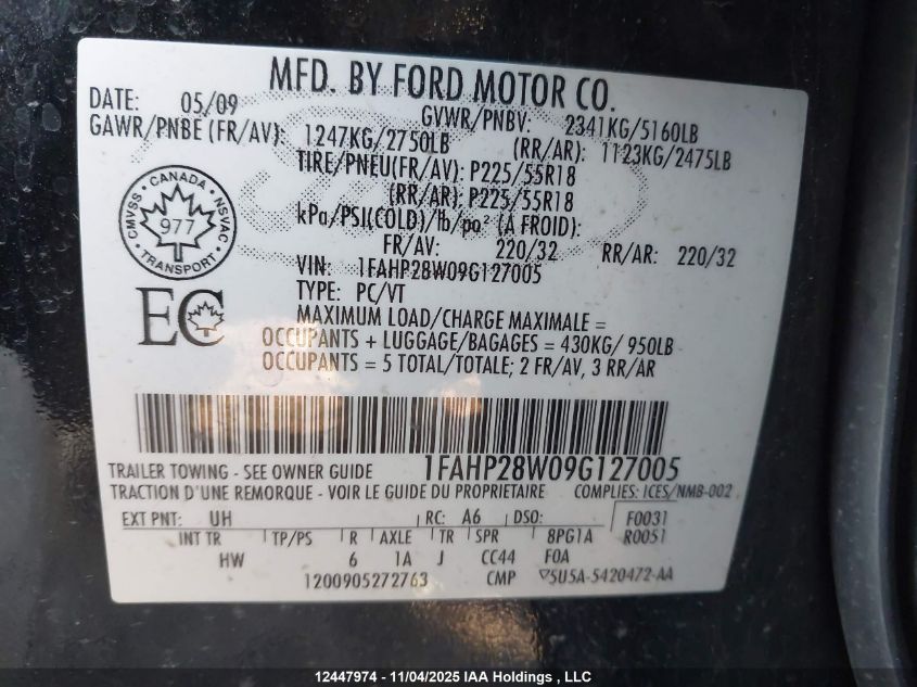 2009 Ford Taurus Limited VIN: 1FAHP28W09G127005 Lot: 12447974