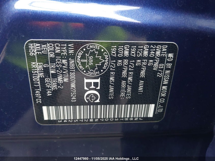 JN8BT3DD7NW275243 2022 NISSAN ROGUE photo no. 9