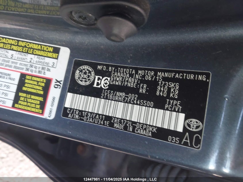 2T1BURHE7FC445500 2015 TOYOTA COROLLA photo no. 18