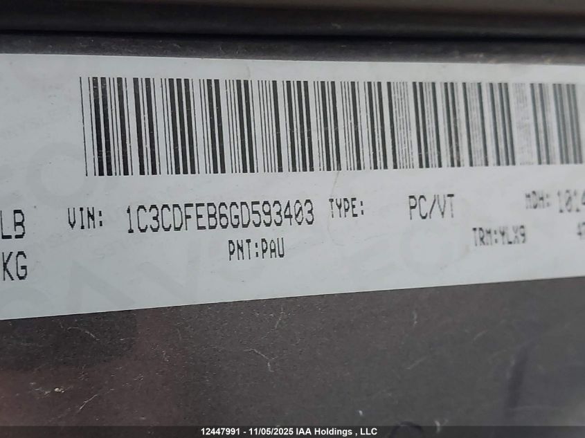 2016 Dodge Dart Gt VIN: 1C3CDFEB6GD593403 Lot: 12447991