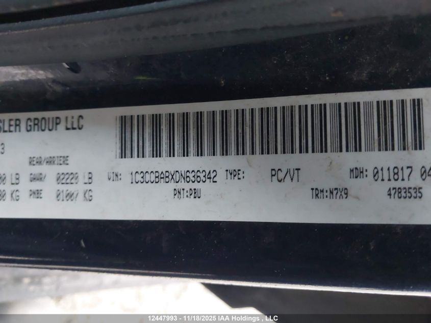 2013 Chrysler 200 Lx VIN: 1C3CCBABXDN636342 Lot: 12447993