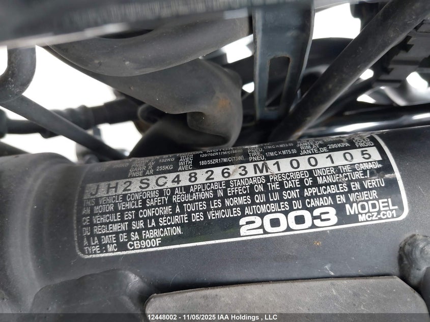 JH2SC48263M100105 2003 HONDA CB photo no. 10