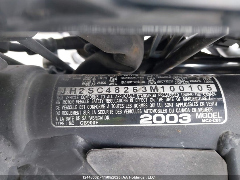 JH2SC48263M100105 2003 HONDA CB photo no. 14