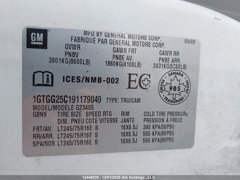 1GTGG25C191179049 2009 GMC  photo no. 9
