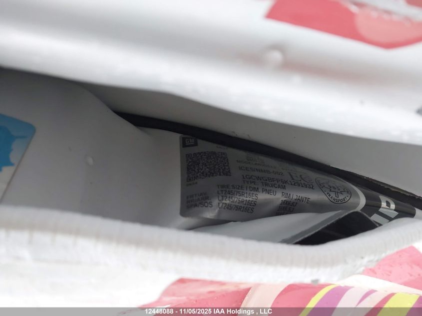 2019 Chevrolet Express G2500 VIN: 1GCWGBFP6K1291932 Lot: 12448088