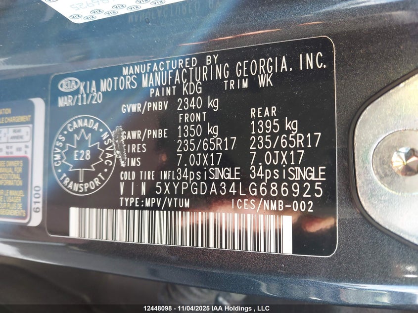 5XYPGDA34LG686925 2020 KIA SORENTO photo no. 9