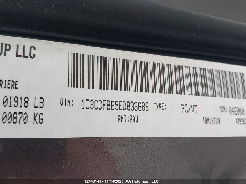 2014 Dodge Dart Sxt VIN: 1C3CDFBB5ED833686 Lot: 12448145