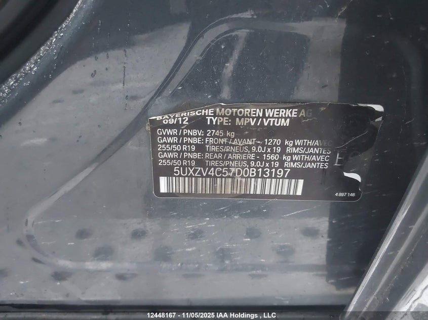 2013 BMW X5 xDrive35I VIN: 5UXZV4C57D0B13197 Lot: 12448167