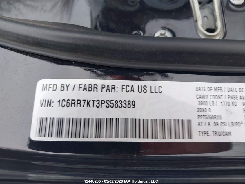 2023 Ram 1500 Classic Tradesman VIN: 1C6RR7KT3PS583389 Lot: 12448205