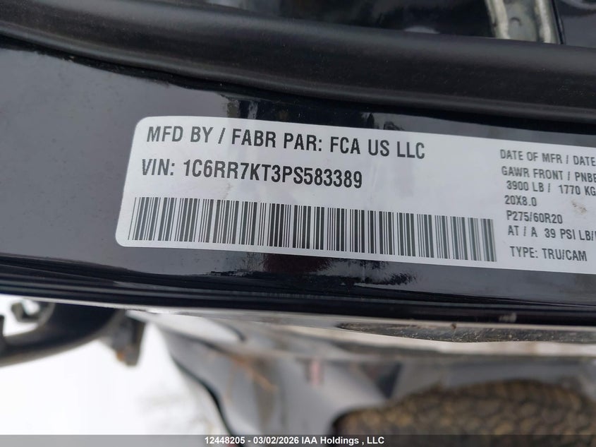 2023 Ram 1500 Classic Tradesman VIN: 1C6RR7KT3PS583389 Lot: 12448205