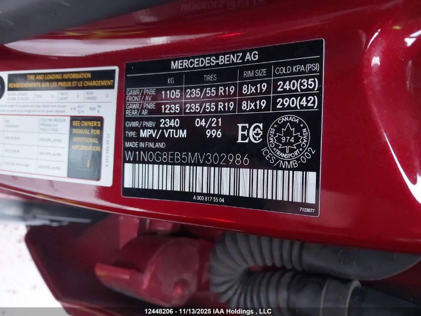 2021 Mercedes-Benz Glc 300 4Matic VIN: W1N0G8EB5MV302986 Lot: 12448206