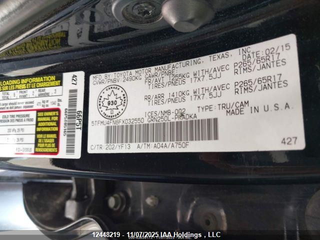 2015 Toyota Tacoma Double Cab Long Bed VIN: 5TFMU4FN6FX032550 Lot: 12448219