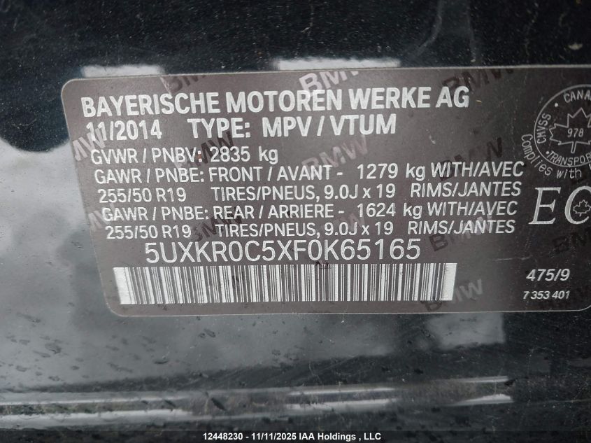 2015 BMW X5 xDrive35I VIN: 5UXKR0C5XF0K65165 Lot: 12448230