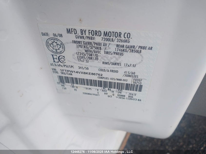 1FTPW14VX8KE86762 2008 FORD F-150 photo no. 9