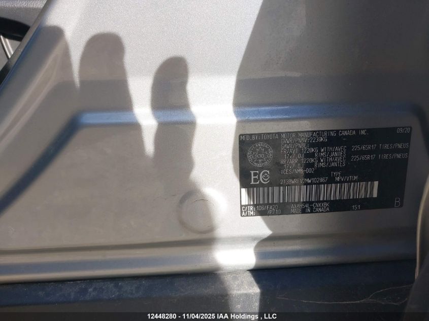 2021 Toyota Rav4 Le VIN: 2T3BWRFV2MW102867 Lot: 12448280