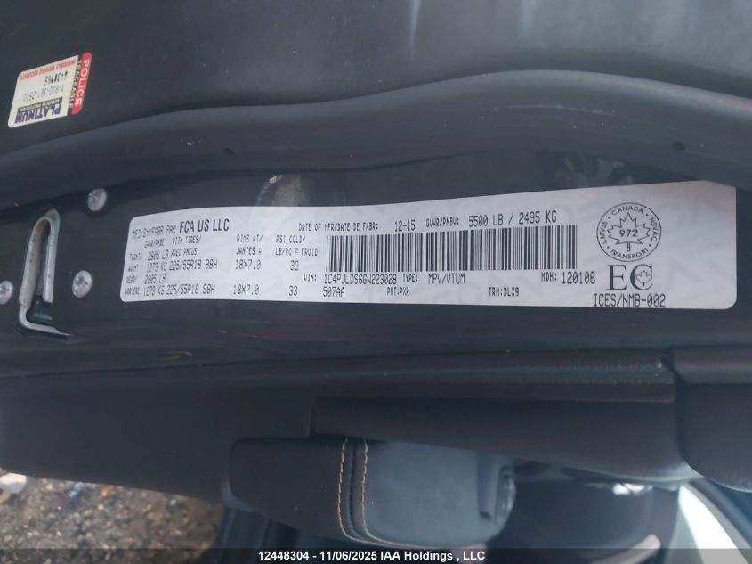 2016 Jeep Cherokee Limited VIN: 1C4PJLDS6GW223028 Lot: 12448304