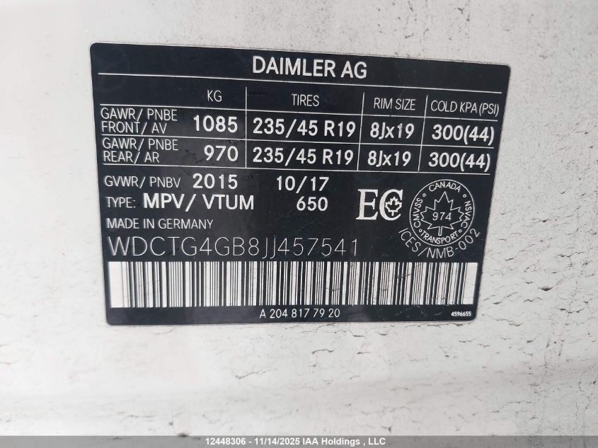 2018 Mercedes-Benz Gla 250 4Matic VIN: WDCTG4GB8JJ457541 Lot: 12448306