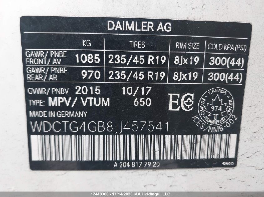 2018 Mercedes-Benz Gla 250 4Matic VIN: WDCTG4GB8JJ457541 Lot: 12448306