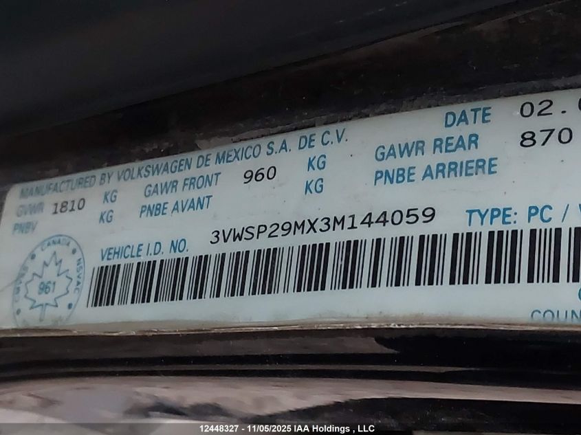 2003 Volkswagen Jetta VIN: 3VWSP29MX3M144059 Lot: 12448327