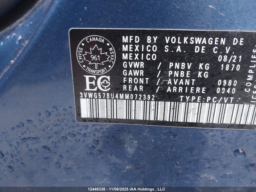 3VWG57BU4MM072392 2021 VOLKSWAGEN JETTA photo no. 9