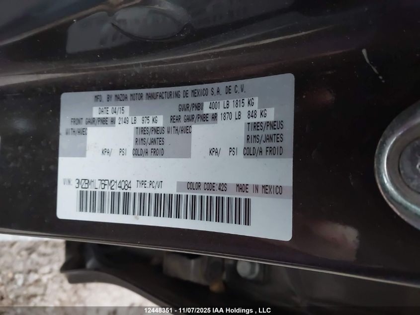 2015 Mazda 3 Touring VIN: 3MZBM1L76FM214084 Lot: 12448351