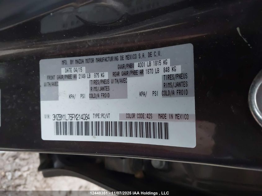 2015 Mazda 3 Touring VIN: 3MZBM1L76FM214084 Lot: 12448351